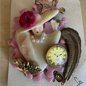 Puzzle Piece Lady in The Hat Art Watch Brooch Pin